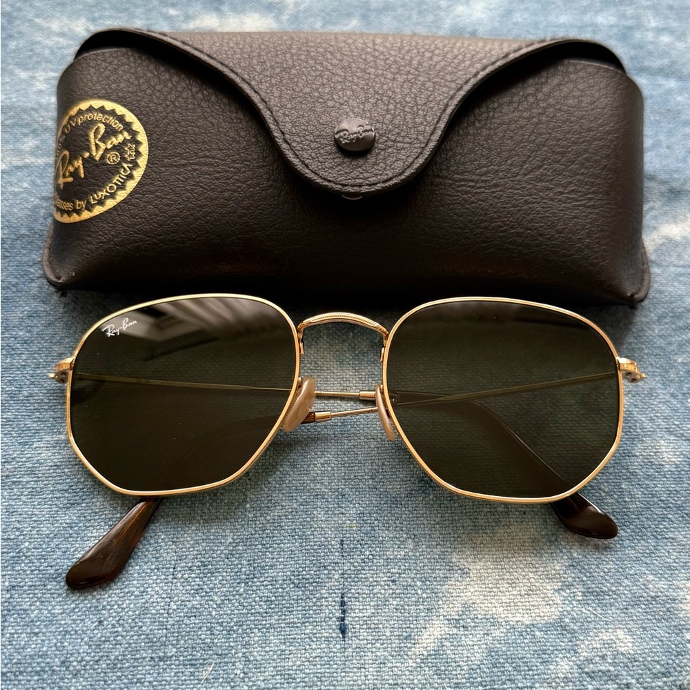 Ray-Ban Gold Hexagonal Sunglasses with Black Case